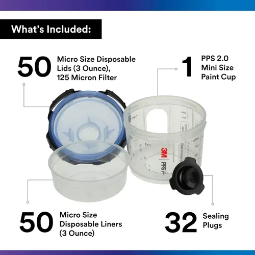 Miniatura 2 de 3M PPS 2.0 Kit de taza, tapas y forros para pistola pulverizadora, 26328, micro, 3 onzas, filtro de 125 micrones, uso para automóviles, muebles