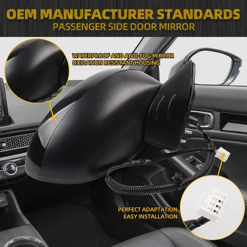 Miniatura 3 de Dasbecan Espejo lateral derecho del pasajero compatible con Honda Civic 2022-2025 con vidrio eléctrico, plegable manual, combina con cristal negro