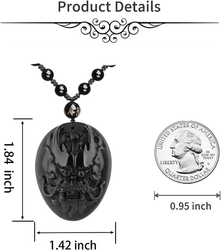 Miniatura 6 de ASGIFT Collar de la suerte de obsidiana, dije de protección de amuleto de piedra de poder con cadena de cuentas ajustable, cristal curativo, regalo
