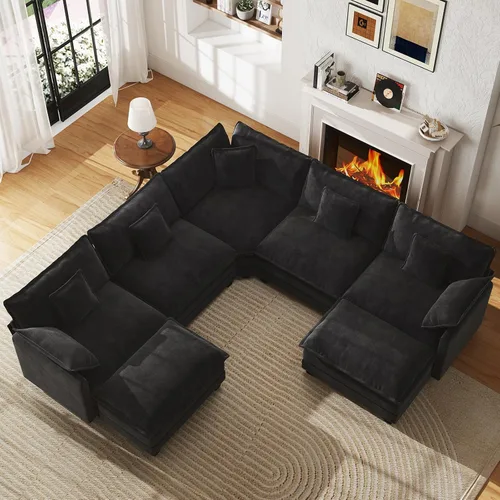 Miniatura 43 de WorthFurni Sofá Seccional Modular de 111.4", Sofá de Nube en Forma de U con 2 Otomanas Móviles, Cómodo Sofá de Chenille de Asiento Profundo