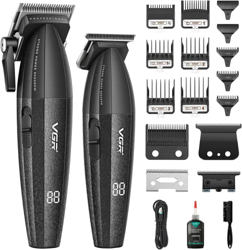 VGR 640 cortapelos profesionales para hombres, juego de cortapelos y recortadoras inalámbricas de 9000 rpm, kit de corte de pelo con hoja en T sin