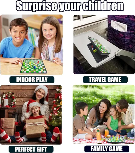 Miniatura 6 de KIDAMI Mini juego de mesa magnético de serpientes y escaleras, diseño portátil plegable y ligero, juego de viaje regalo para niños pequeños