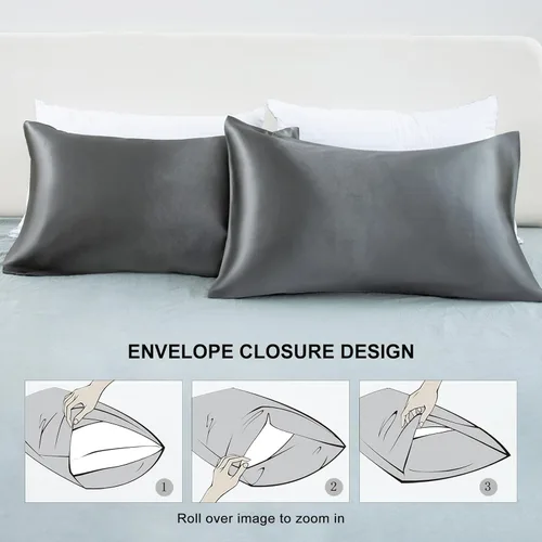 Miniatura 6 de Paquete de 6 fundas de almohada de satén tamaño King para cabello y piel, fundas de almohada lujosas y sedosas con cierre de sobre, 20 x 36