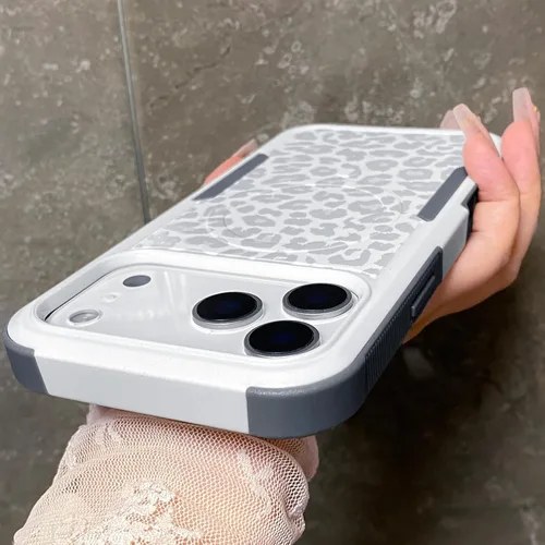 Miniatura 5 de Funda magnética para iPhone 17 Pro, compatible con Magsafe, lindo estampado de leopardo blanco guepardo, resistente, resistente, protección