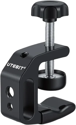 UTEBIT 0.36"-1.2" Universal Aluminum C-Desk Clamp, Black | Adjustable Support Clamp with 1/4" and 3/8" Thread for Desktop Mount Holder Flash Desks