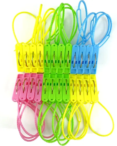 Miniatura 4 de Honbay 24 pinzas para ropa, ganchos para colgar con cuerda y tendedero a prueba de viento (multicolor)