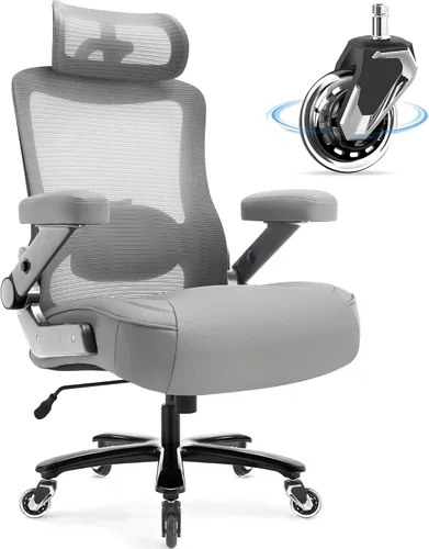 Miniatura 11 de Silla de oficina grande y alta, 600 libras con brazos abatibles 3D, reposacabezas ajustables, ruedas grandes resistentes, silla de escritorio Brazo