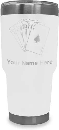 Miniatura 24 de LaserGram Vaso aislado al vacío de 20 onzas, tarjetas de póquer Royal Flush con grabado personalizado incluido (negro)