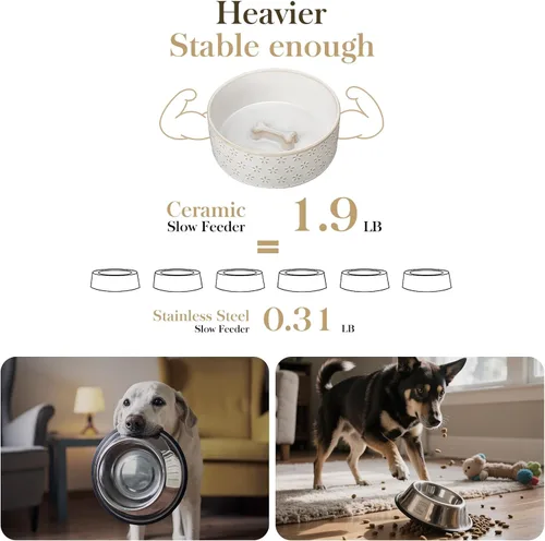 Miniatura 5 de Taza de comida para perros de cerámica MALACASA, 3.5 tazas o 32oz de plato de agua para comida de perro para razas medianas, taza para mascotas apta