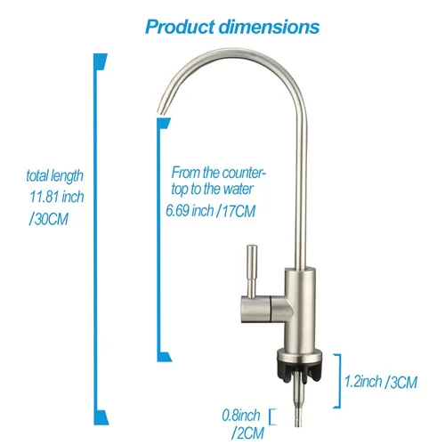 Miniatura 3 de Grifo de agua potable para la mayoría de ósmosis inversa y filtración de agua. Grifo de fregadero de acero inoxidable SUS304 níquel cepillado.