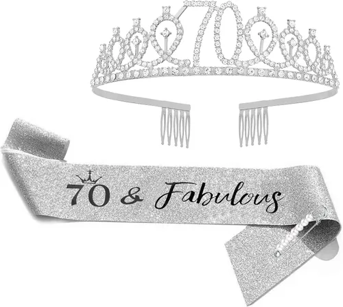 Juego de tiara de banda y diamantes de imitación para cumpleaños número 70, regalos de cumpleaños de 70 años para ella, corona, decoración de fiesta