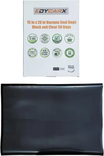Bolsas de sellado al vacío de 15 x 20 pulgadas, color negro y transparente, bolsas selladoras al vacío precortadas para almacenamiento de alimentos,