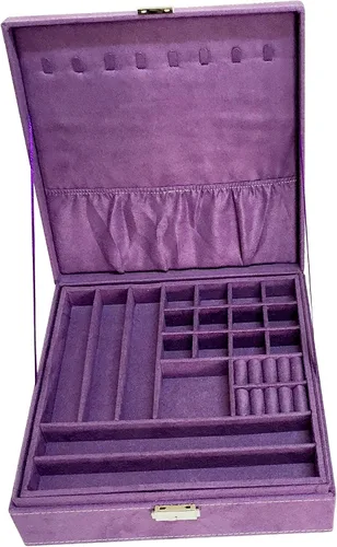Miniatura 4 de Joyero de dos capas con tela con pelusas, organizador, caja exhibidora para almacenamiento con cerradura