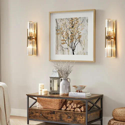 Miniatura 4 de Moderno aplique de pared de cristal de lujo con 2 luces doradas de latón de mediados de siglo, elegante lámpara de pared para dormitorio, pasillo