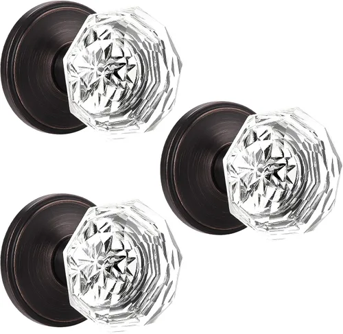 Miniatura 41 de Orger Paquete de 5 pomos de puerta de vidrio con roseta de bronce aceitado, pomos de puerta de baño/cama para uso de privacidad, manijas de puerta
