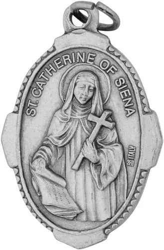 Miniatura 4 de Medalla de Santa Catalina de Siena de 1 pulgada con tarjeta de oración Encanto duradero y detallado Medalla colgante cardada con oración Joyería