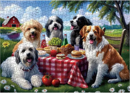 Miniatura 2 de Rompecabezas divertidos de comida para perros para adultos, 1000 piezas de naturaleza, coloridos rompecabezas de árbol de flores, hermoso