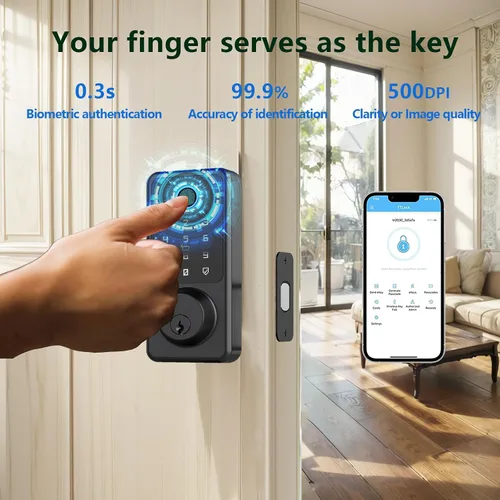 Miniatura 2 de Cerradura de entrada sin llave para puerta delantera, cerradura de puerta de huellas dactilares con teclado de pantalla táctil, cerrojo electrónico