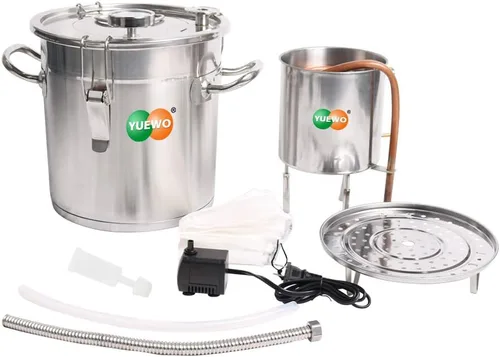 Miniatura 3 de Inicio Destilador Still Spirits Alcohol Vino Hacer Olla de refrigeración con termómetro/bomba de agua para agua de whisky, aceite esencial de acero