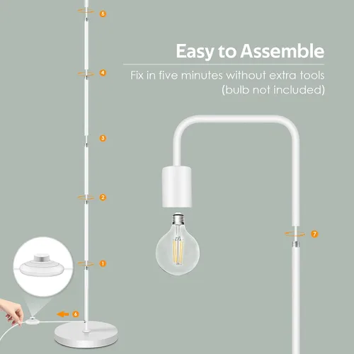 Miniatura 5 de Lámpara de pie BoostArea, lámpara de pie industrial blanca, lámpara de pie de 63 pulgadas, enchufe E26, interruptor de encendido/apagado para pie
