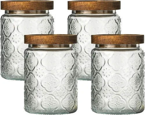 Miniatura 12 de Tarro de almacenamiento de vidrio vintage, recipiente de almacenamiento de alimentos para cocina y despensa con tapa de madera hermética