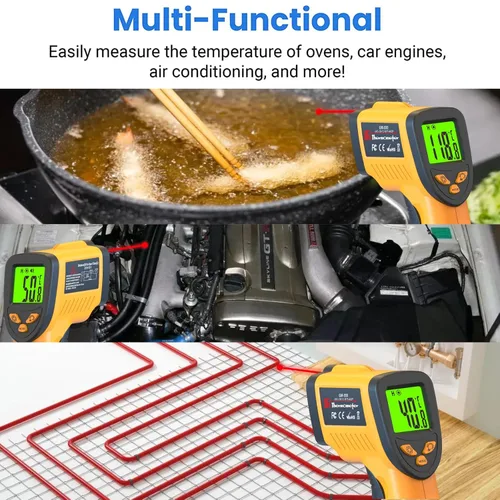 Miniatura 6 de DEASOMIYE Termómetro láser infrarrojo, pistola de termómetro láser infrarrojo digital con emisividad ajustable, pistola de temperatura de termómetro