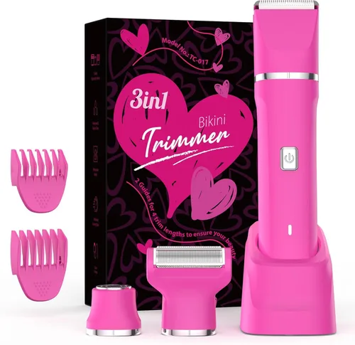 Miniatura 9 de Risina Recortadora de bikini eléctrica para mujer, afeitadora recargable 3 en 1, impermeable, removedor de vello púbico inalámbrico, portátil, sin