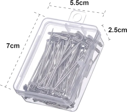 Miniatura 3 de Mudder Paquete de 100 alfileres en T para peluca, alfileres de costura de 2 pulgadas, alfiler largo y recto para maniquí, costura, pasador en T