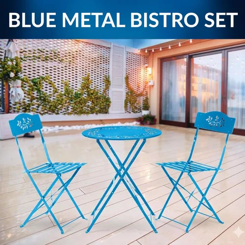 Miniatura 2 de Alpine, juego de mesa y sillas de metal, con 2 sillas, Azul