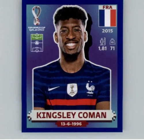 Calcomanías de Panini World Cup Qatar 2022, color azul, #FWC18, pelota oficial de partido (2 x 2.5 pulgadas) en crudo (NM o mejor)