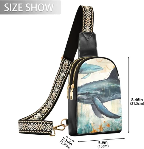 Miniatura 2 de Sling Backpack Whale Vintage Sling Bag for Women Crossbody Shoulder Bag Leather Fanny Pack Chest Bag for Travel Hiking 202A1814