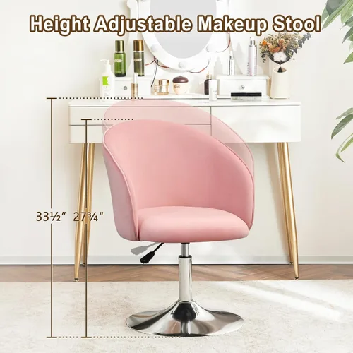 Miniatura 2 de Furnimart Silla de Tocador de Terciopelo con Marco de Cromo, Altura Ajustable y Giratoria, Rosa - Sala de Estar, Dormitorio, Oficina Terciopelo