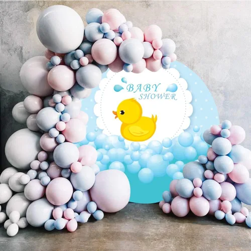 Miniatura 3 de Diámetro 7.5 pies - Cubierta redonda para telón de fondo para baby shower, lindo pato amarillo para tomar baño, fondo de fotografía para niños