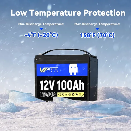 Miniatura 5 de WattCycle Batería de Ciclo Profundo LiFePO4 de 12V 100Ah - Grupo BCI 24, 15000 Ciclos, BMS 100A, Protección -4℉ para RV Boondocking, Carrito