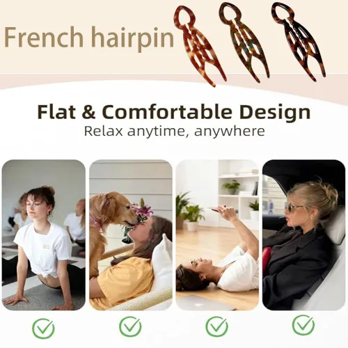 Miniatura 6 de 3 horquillas de pelo francesas de prestigio para mujeres, horquillas de pelo de prestigio para Updos Chignons & Buns Acetato French Twist Pin