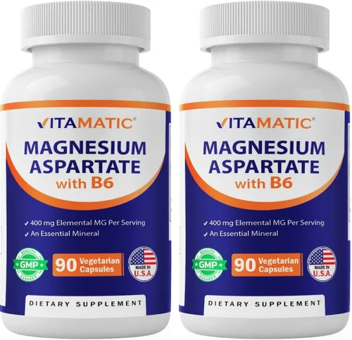 Miniatura 10 de Vitamatic Aspartato de magnesio 400 mg por porción - 90 cápsulas vegetarianas - B6 añadido para una máxima absorción - Apoya la salud muscular