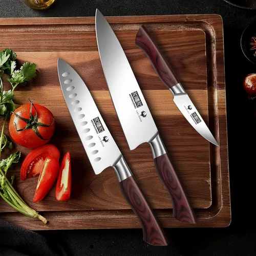 Miniatura 7 de HOSHANHO Juego de cuchillos de cocina de 3 piezas, cuchillos de chef ultra afilados, Santoku/Pelar, cuchillos profesionales de acero de alto carbono
