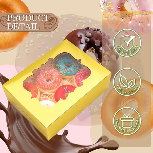 Miniatura 3 de KPOSIYA 65 PCS Cajas para Galletas de 8x6x2.5 Pulgadas con Ventana Cajas Doradas de Panadería Cajas de Repostería para Regalar, Golosinas, Postre