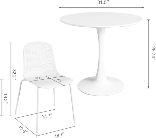 Miniatura 4 de Juego de mesa de comedor redonda moderna de mediados de siglo para 4 con sillas en comedor, cocina pequeña, oficina, cafetería, restaurantes