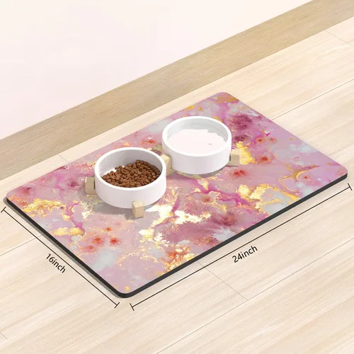 Miniatura 2 de Rnivvi Tapete de comida para perros, 16" x 24" absorbente, tapete para tazones de perros y gatos para comida y agua, bonita alfombra de goma