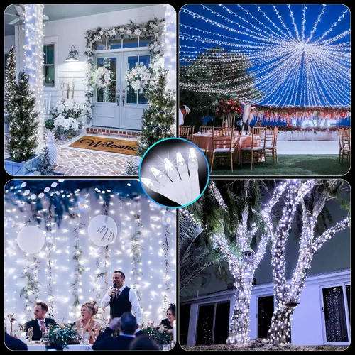 Miniatura 6 de Paquete de 2 Total 200 Pies 600 Luces LED de Navidad en Cadena, Luces de Árbol de Hadas Blanco Frío Conectables, 8 Modos y Temporizador Luces