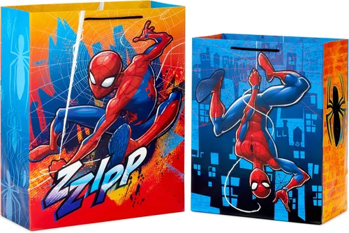 Miniatura 5 de Hallmark Bolsas de regalo de Spider-Man de Marvel (2 bolsas: 1 grande de 13 pulgadas, 1 extra grande de 15 pulgadas) para cumpleaños, Halloween