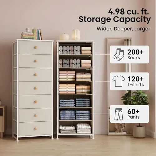 Miniatura 4 de Crestlive Products Cajonera alta, torre de almacenamiento de 7 cajones de tela, cómodas - Unidad organizadora vertical para dormitorio, pasillo