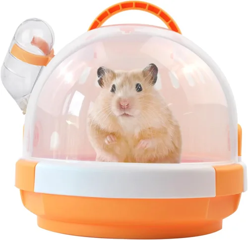 Miniatura 12 de Jaula transportadora para hámsters, jaulas portátiles para animales pequeños, estuche de viaje con botella de agua, plástico transpirable, jaula