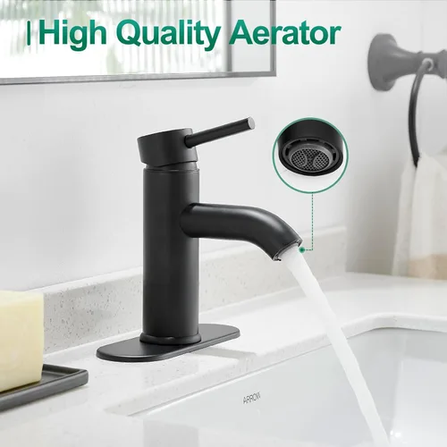Miniatura 2 de VOTON Grifo de Baño Negro de Una Sola Manija Grifo de Lavabo de Baño Negro Mate Grifo de Lavabo RV para Recipiente de Baño 1 o 3 Agujeros con Placa