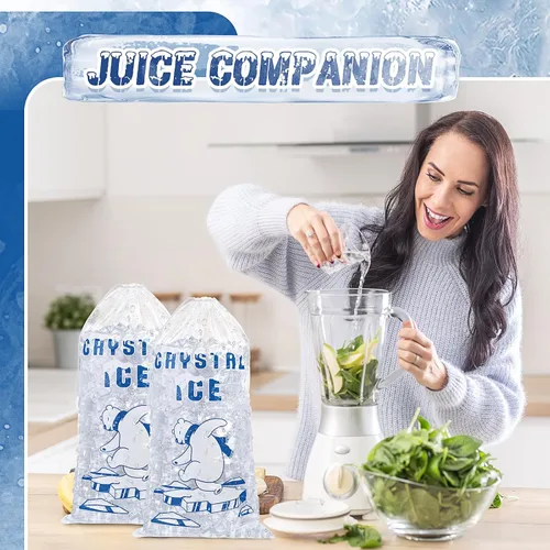 Miniatura 6 de Honoson 100 bolsas de almacenamiento de hielo de plástico de 10 libras con cierre de cordón de algodón para barbacoas, campamentos, puestos