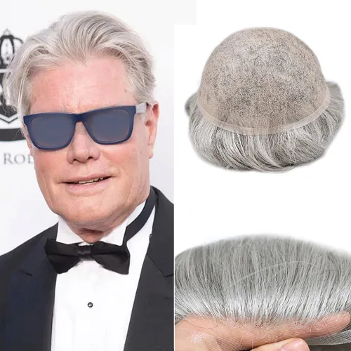 Miniatura 89 de Toupee para hombres Piezas de cabello humano real, encaje francés completo para hombres, pieza de cabello, nudos blanqueados, línea capilar natural