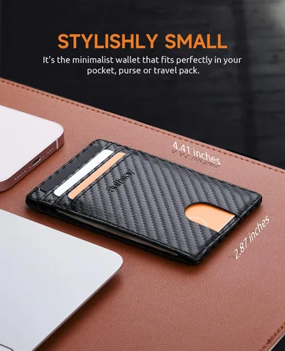 Miniatura 13 de Buffway Billetera delgada para hombre, minimalista con bolsillo frontal delgado, tarjetero de cuero con bloqueo RFID para viajes de trabajo