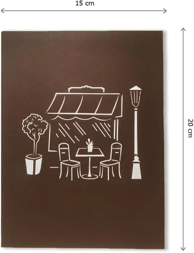 Miniatura 3 de ETA Tarjeta de felicitación desplegable 3D – escena de café y restaurante con comedor al aire libre, arte de papel hecho a mano, cumpleaños