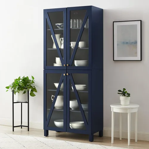 Miniatura 9 de Crosley Furniture Cassai - Armario de almacenamiento alto para despensa con estantes, cocina, comedor o lavandería, color azul marino